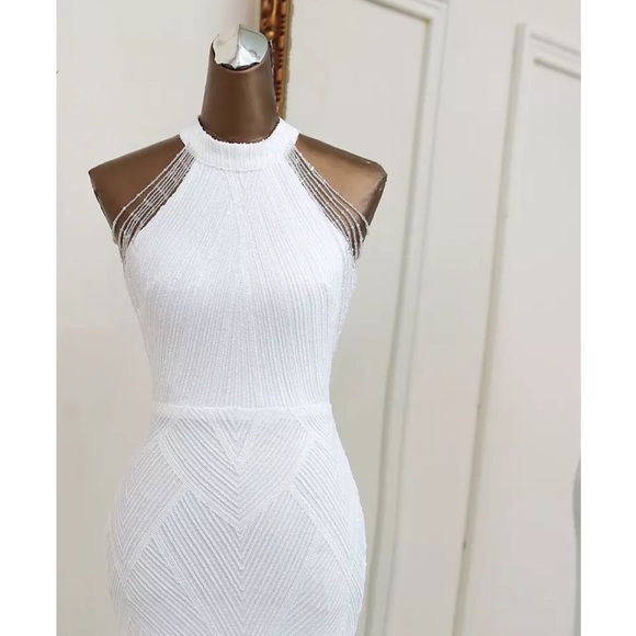 White Sequin dress with Bead Detail Shoulder - Picture 11 of 12